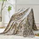 2 x Garden Print Blanket Fleece Throw for Bed Sofa Travel and Camping, Super Soft Cozy Fluffy Plush Garden Print Blanket for All Seasons 60"x80" (Beige)