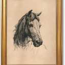 Gold Frame Vintage Horse Head Wall Art Rustic Framed Equestrian Poster Western Farmhouse Animal Sketch Drawing Canvas Painting Print for Ranch Cabin Country Cottage Decor Horse Lover Gift 12x16inch