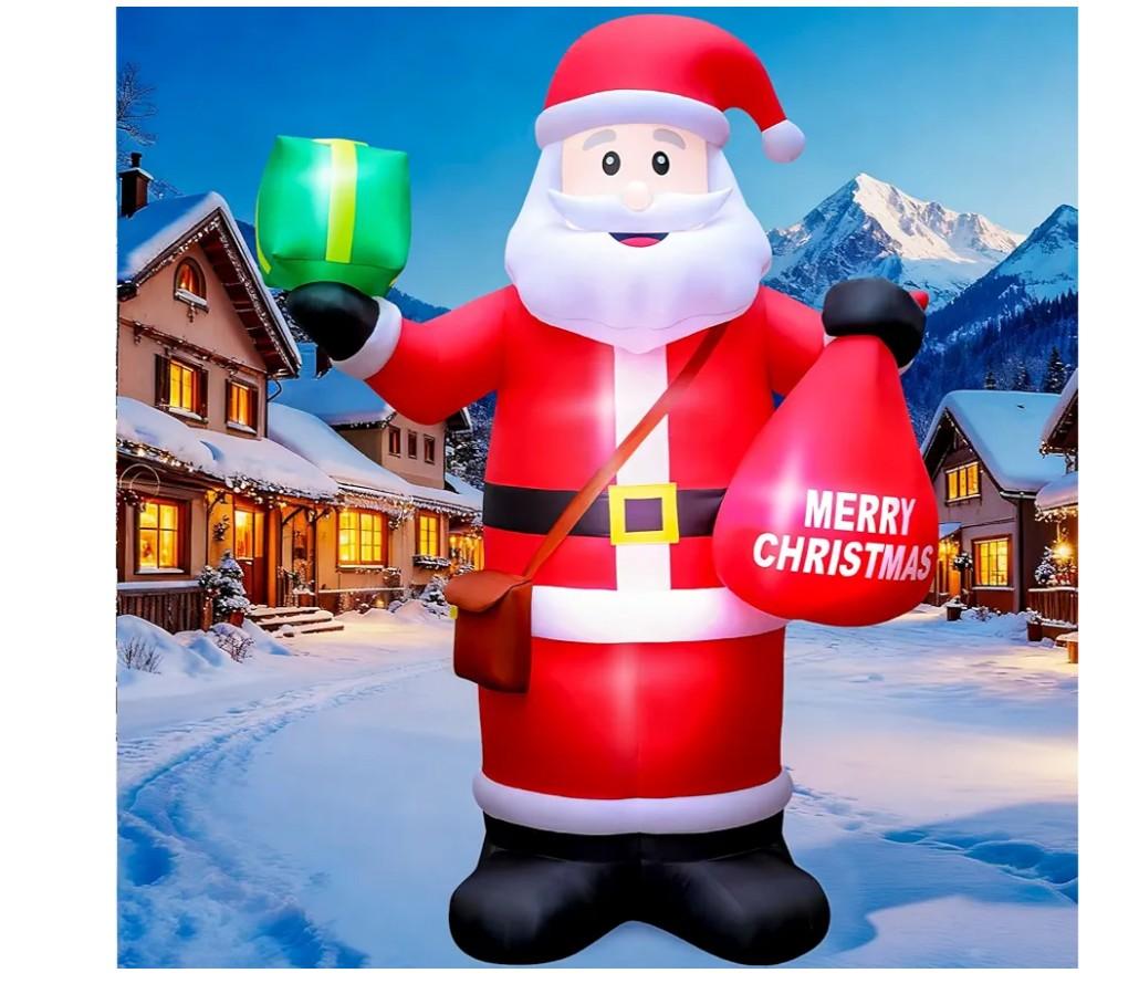 14 FT Christmas Inflatables Santa Claus Outdoor Decoration, Giant Santa Inflatable with Gift Bag, Blow Up Yard Decor with Built-in LED Lights for Xmas Lawn Garden Home Holiday Party