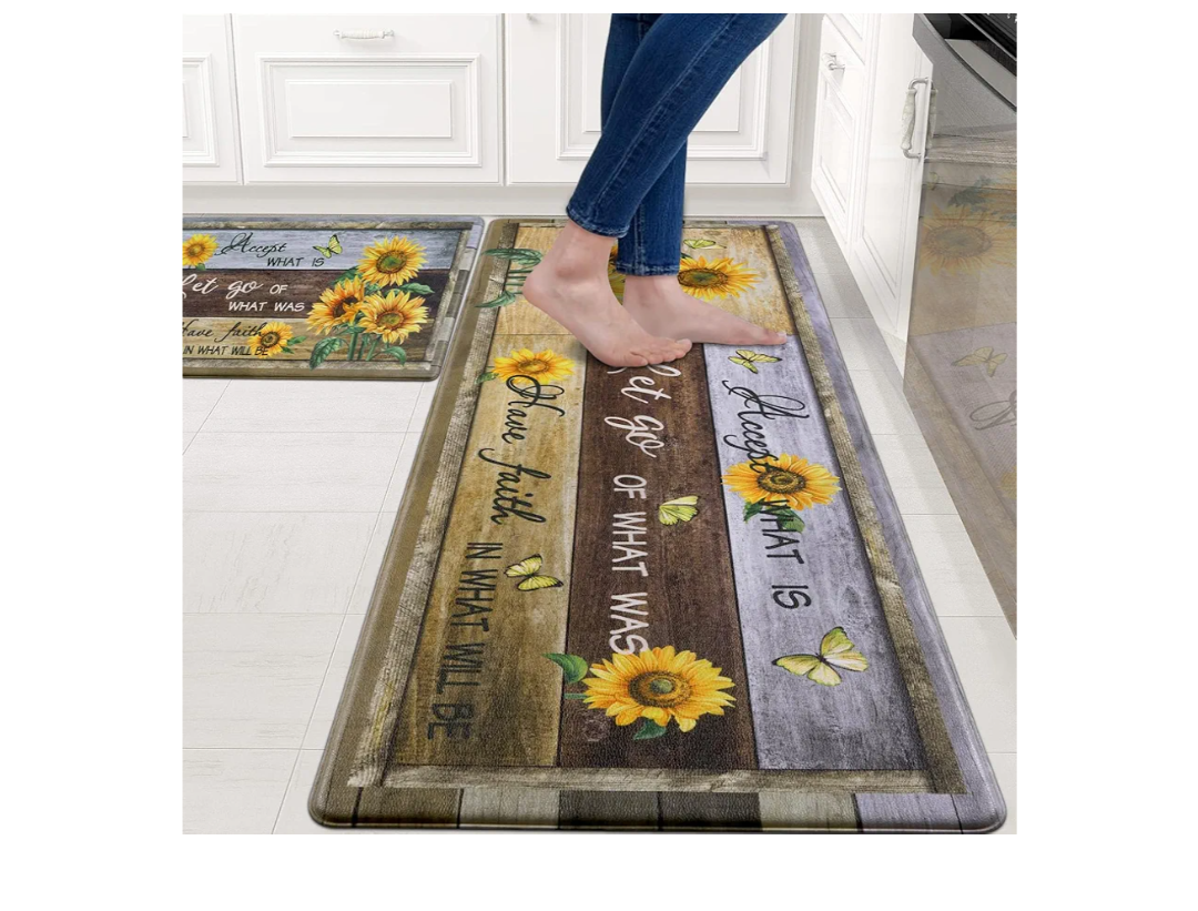 Likiyol Kitchen Mats for Floor Sunflower Kitchen Rugs Anti Fatigue Farmhouse Floral Non Slip Kitchen Rugs and Mats Washable Kitchen Floor Mat for Home, Sink,  18'' x 48'', Pack of 1