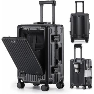 Zipperless Carry On Luggage with laptop Compartment, Black, 20in
PC Hard Shell suitcases, Airline Approved, TSA Approved Lock, 360°Silent Spinner Wheels with Brake, Cup Holder, USB Charging