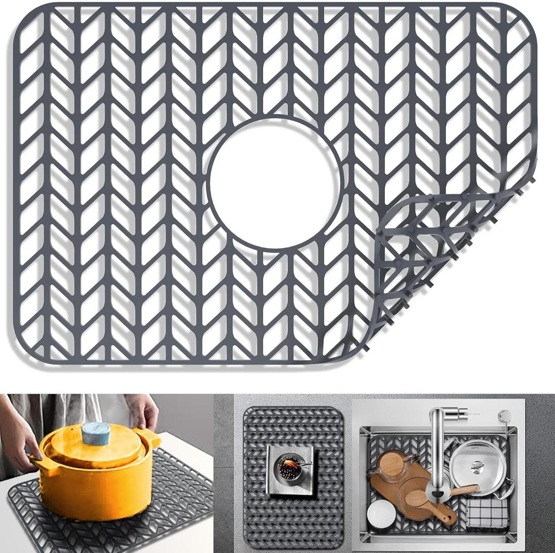 Sink Protectors for Kitchen Sink 12" 13" 16" 18" 19" 24" 26" 28" 29" 30" Silicone Sink mat| Silicone Kitchen Sink Mat Grid for Bottom of Farmhouse Stainless Steel(18.2"x 12.5"Gray)