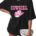 Oversized Western Cowgirl Shirts for Women Country Music Rock Band Tshirt Black Medium
