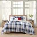 Tommy Hilfiger - Twin/Twin XL Comforter Set, Cotton Textured Bedding with Matching Sham, Medium Weight Bed Set, Oeko-TEX Certified (Waterbury Plaid Blue)