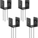 4x4 Concrete Post Base Anchor, Deck Post Base Holder Ground Spike for Concrete,Home Improvement,Decking Post Brackets for Pavilion Deck Porch Handrail Railing,Heavy Duty Black Powder Coated（4pcs