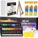 Colorful Acrylic Painting Kit - Paint Supplies Set with 24 Colors, 30 Brushes, 5 Canvases, 1 Pad, 2 Palette, 2 Sponge & 1 Wood Easel - Art Acrylic Paint Set for Beginners, Kids, Adults