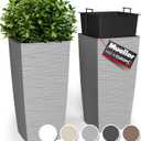 Mueller M-Resin Heavy Duty Tall Planters for Outdoor Plants, Indoor Grande Plant Pots, Boxes, Trees, Flower Pots, 2-Piece Set, 18, Modern Design, Built-in Drainage, Front Porch Decor, Light Grey (18 x 9", Light Grey)
