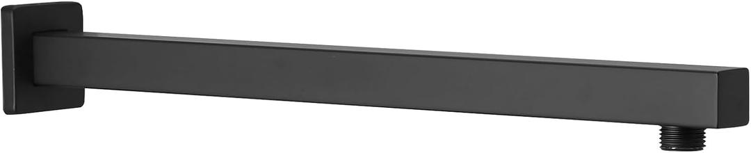 BESy 16 Inches Straight Extended Shower Arm With Flange, Rain Shower Head Extension Arms, Square Shower Rod Shower Head Extender Arm Shower Pipe Extension, Wall-Mounted Matte Black Stainless Steel