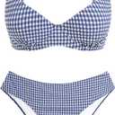 ZAFUL Womens Gingham Bikini Sets High Waisted Underwire Swimsuits Full Coverage Two Piece Swimwear Plaid Bathing Suits (Blue, S)