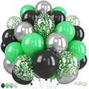 Green and Black Balloons, 60 Pcs 12 Inches Matte Dark Green Metallic Silver Matte Black Balloons Confetti Balloon for Baby Birthday Shower, Soccer Theme Supplies, Halloween Party Decorations