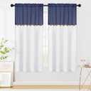 FRAMICS Farmhouse Cotton Linen Curtains for Living Room, Boho Button Curtains 63 Inch Length, Navy Blue Rustic Country Linen Window Curtains for Bedroom, Rod Pocket Curtains & Drapes, 52 x 63 Inch