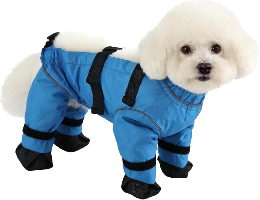 Dog Pants with Suspenders, Adjustable Waterproof Dog Boots, Anti-Dirty Anti-Slip Pet Paw Protectors, Reflective for Night Visibility, Ideal for Daily Outdoor Strolls (Blue, S)