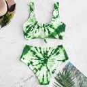 ZAFUL Women's High Waisted Swimsuit Scoop Neck Textured Floral Bikini Set 2 Piece Bathing Suit (Green, XL)