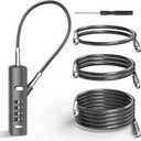 4-Digit Combination Cable Lock with 3 Steel Cables (9"/24"/47") - Secure Reset Only with Current Code - for Bike, Luggage, Gate, Shed, Cabinet - Gun Grey, 1 Pack