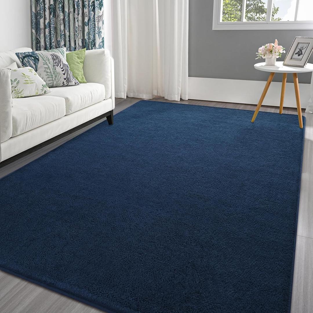Pettop 5x7 ft Navy Blue Area Rugs for Bedroom Living Room, Washable Memory Foam Indoor Carpet, Modern Aesthetic Minimalist Non Slip Soft Comfy Carpet for Boys Girls Dorm Home Decor