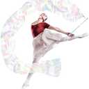 RoundFunny 98" Dance Streamer with Scalable Rod, Gymnastics Dance Ribbon Artistic Twirling Ribbon, Church Worship Adoration Dance Banner for Dancer and Church Liturgical Praise(Transparent White)