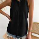 Milumia Women Sleeveless Button Down Blouses Geo Print Collared Tank Tops Work Blouses (Black, XXL)