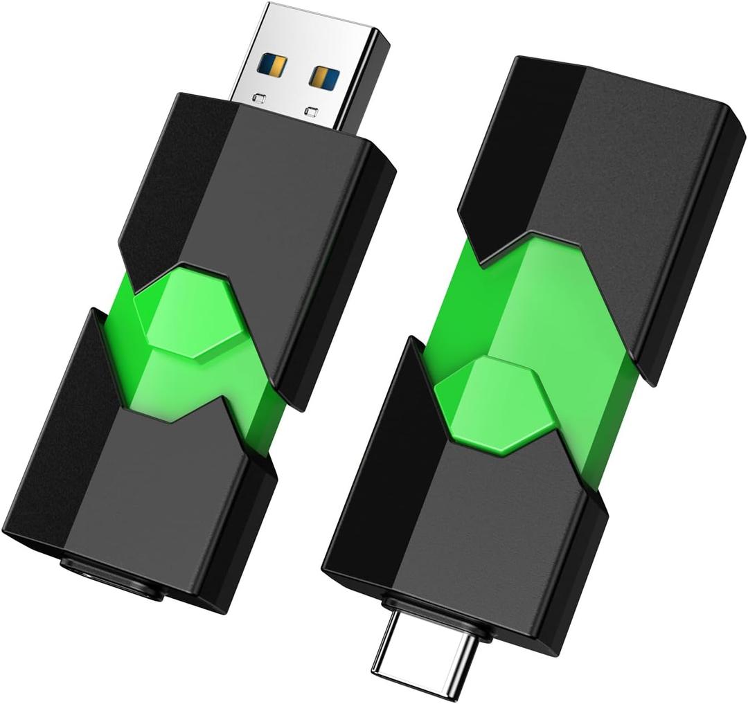K&ZZ 128GB USB C Flash Drive 1 Pack Dual USB-C Thumb Drive 3.0 Push-Pull USB A + Type C Memory Stick Photo Stick for Smartphone Tablet Laptop iPhone 17 (Green)