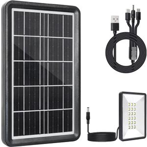 6V 5W Solar Panel with Built-in 2400mAh Rechargeable Lithium Battery and LED Light, Solar Battery Charger Kit with USB 5V Output for Outdoor Camping Lighting, Safety Cameras, Phones, Small Fans