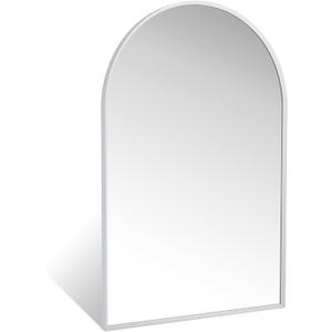 20" x 30" Silver Arched Mirror, Modern Aluminum Alloy Metal Frame, Arch Bathroom Vanity and Wall Decor Mirror for Bathroom, Living Room, Bedroom, Entryway