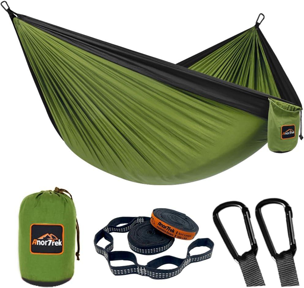 Camping Hammock, Super Lightweight Portable Parachute Hammock with Two Tree Straps Single or Double Nylon Travel Tree Hammocks for Camping Backpacking Hiking (Olive Green&black)