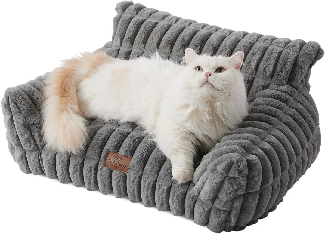Joydeco Cat Couch for Pets, 24 inch Plush Pet Sofa, Cat Bed for Indoor Cats with Removable Washable Cover, Supportive Pet Sofa, Dark Grey