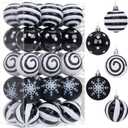 30 Pcs Christmas Ball Ornaments Set, 2.36'' Black and White Hand Painted Ornament Bulk for Xmas Tree, Shatterproof Tree Bauble Decorations for Holiday Party, Wreath, Winter Decor