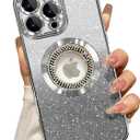 Misscase for iPhone 16 Pro Max Magnetic Glitter Case Compatible with MagSafe,Full Protection Slim Shockproof Anti-Scratch Case with Camera Lens Protector Logo View Dust-Proof Net for Women Silver