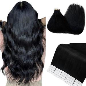 Munx 18inch Black Tape In Hair Extension Real Human Hair 20pcs 40g/Pack Silky Straight Natural Black #1 Tape In Hair Extensions (18 Inch, #Natural Black-Straight)