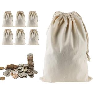 Lanyani 6 Packs Bank Coin Money Cash Bag Sacks, 12" x 17" Canvas Deposit Change Transit Bags with Drawstring, Heavy Duty (Natural)