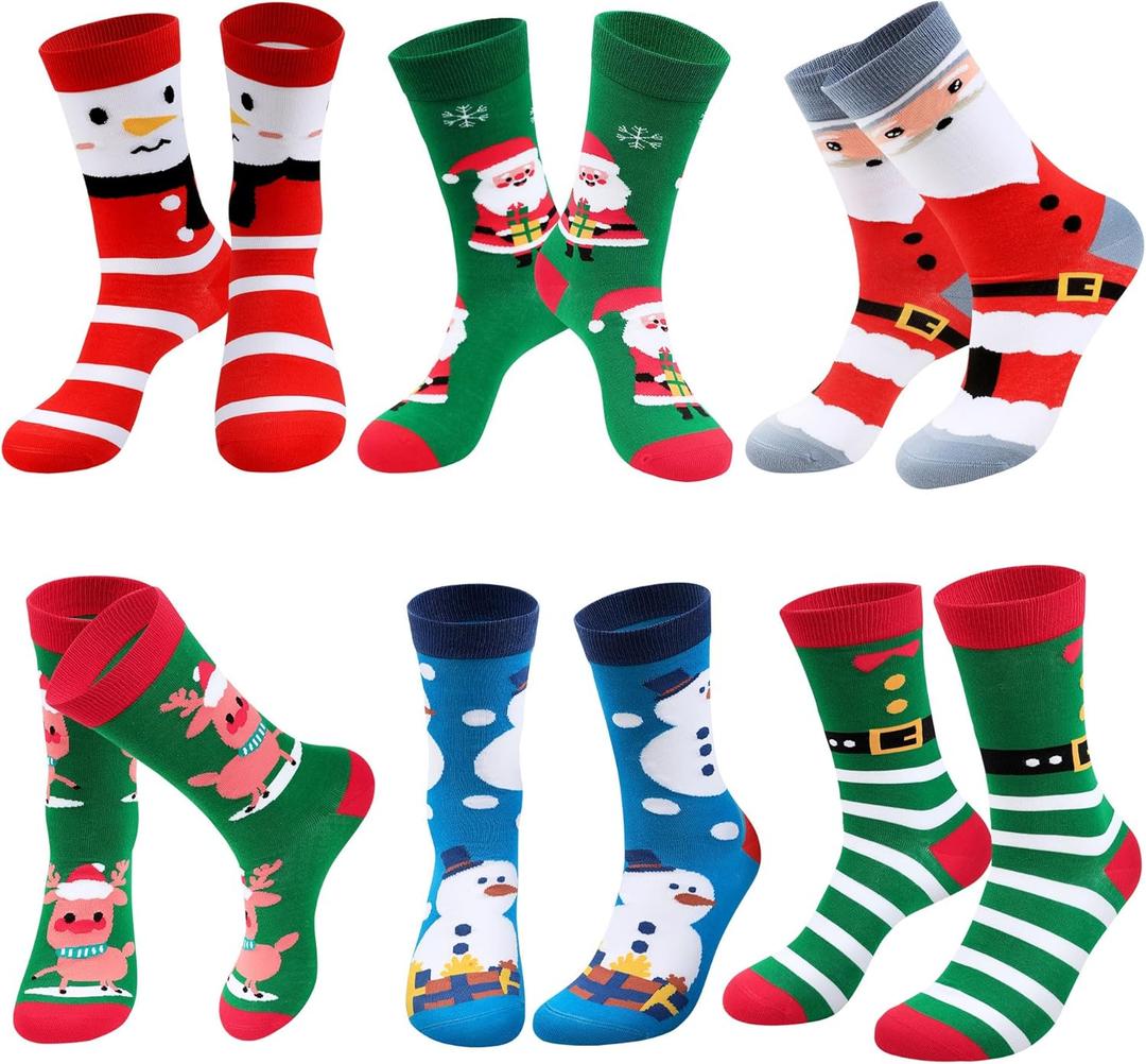 Women Christmas Socks Funny Crew Sock for Female Colorful Novelty Patterned Xmas Socks 6 Pack US 6-11