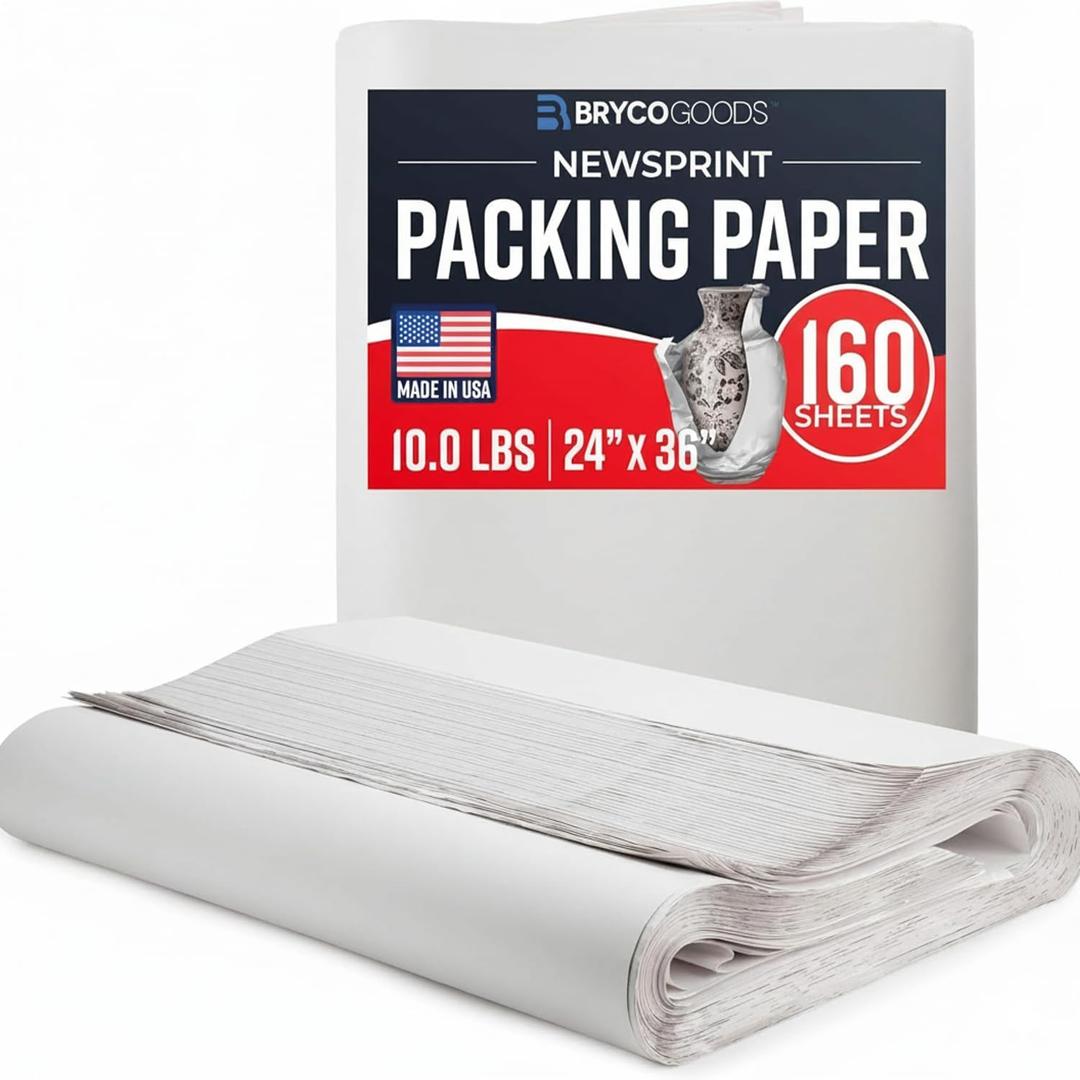 Bryco Goods 24" x 36" Newsprint Packing Paper Sheets for Moving | 160 Sheets | 10lb | Made in USA | Newspaper Paper | Must Have in Your Shipping Supplies