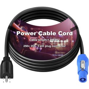Relaxweex 6ft Power Cable Cord Compatible with Nema 5-15p to Male Connector, 16 Awg Wire, 20a 3 Pin Ac, Power Extension Cable for LED Screen Beam Moving Head Light Stage Audio Video Equipment More-3ft