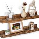 Fun Memories Picture Ledge Shelf for Wall, 24 inch Pine Wood Nursery Book Shelves Set of 2- Wall Book Shelves for Kids Room, Home Decor - Kitchen Spice-Carbonized
