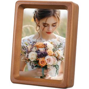uxcell 4 x 5inch Natural Wood Photo Frames, Mini Wooden Finish Picture Frame Tabletop Photo Frame with Mat for Desktop Display Wall Mounting, Teak color