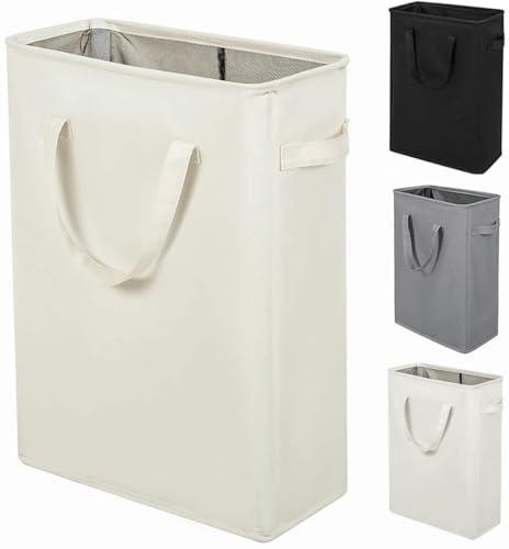 ZERO JET LAG Slim Laundry Hamper With Handles Collapsible Laundry Basket Thin Dirty Clothes Basket Narrow Laundry Bag Foldable Dirty Clothes Hamper 45L (23 inches,Beige)