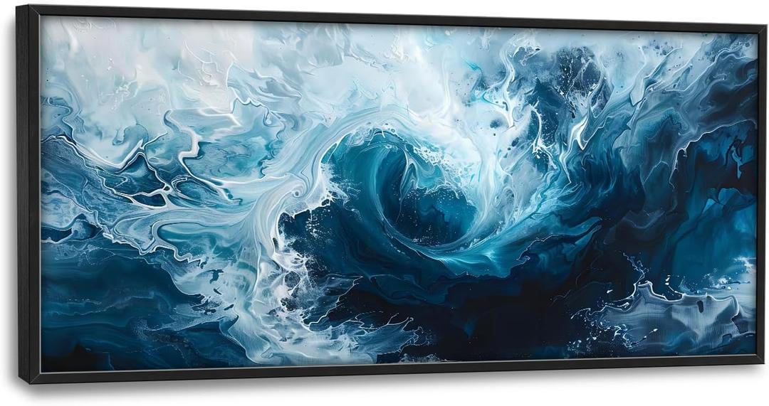 Lovira Abstract Blue and White Large Wall Art Ocean Wave Canvas Wall Decor Pictures Prints Painting Framed Modern Artwork for Living Room Bedroom Bathroom Kitchen Office 30"x60"