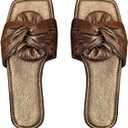 OYOANGLE Women's Metallic Twist Front Open Toe Flat Sandals Fashion Slide Sandals (8, Chocolate Brown)