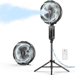 Misting Fan Portable, 20000mAh 12-Inch Outdoor Misting Fan for Patios Outside, 2 In 1 Pedestal & Tabletop Oscillating Fans with Misting Kit, Rechargeable Cooling Fans with Remote/Mist/7 Gear/Timer (Black)
