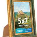 Anozie Vintage 5x7 Picture Frames,Antique Gold Photo Frames with Real Glass Front,Ornate Picture Frames Display for Wall or Tabletop Dcor,1 Pack,Green