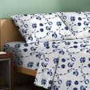 TEXAS LINEN CO. 100% Organic Cotton Printed Sheets Twin XL Size - 3 PC Organic Cotton Percale Sheets Twin XL (Floral Blue), Cooling Sheet for Dorm Room, 16" Deep Pocket Hotel Set - GOTS Certified