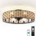 Orison 24" Caged Ceiling Fan with Lights, 2 Ways Control(App&Remote Control), Light Kit Included(8 Bulbs), Modern Farmhouse (Flush Mount)