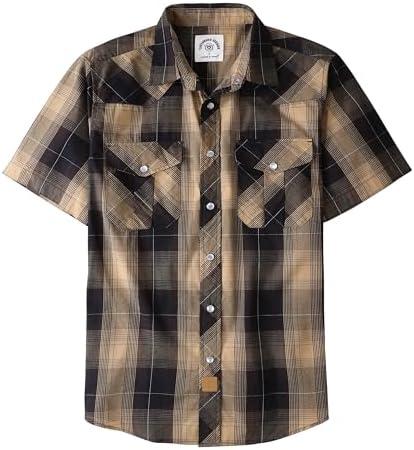 Dubinik® Western Shirts for Men Short Sleeve Plaid Pearl Snap Shirts for Men Button Up Shirt Cowboy Casual Work Shirt, Large