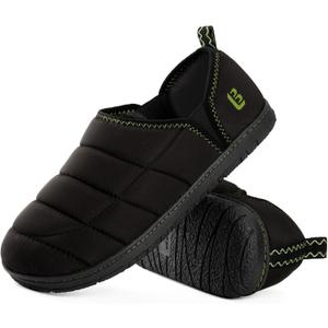 LongBay Men's Outdoor Slippers Two Tone Warm Memory Foam Slip On Indoor House Shoes bedroom Loafers (12, Black/Green)