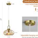 Light Brown Glass Pendant Lights Kitchen Island Gold Pendant Light Fixtures Adjustable Height Modern Pendant Lighting for Bedroom Dining Room (1-Pack)