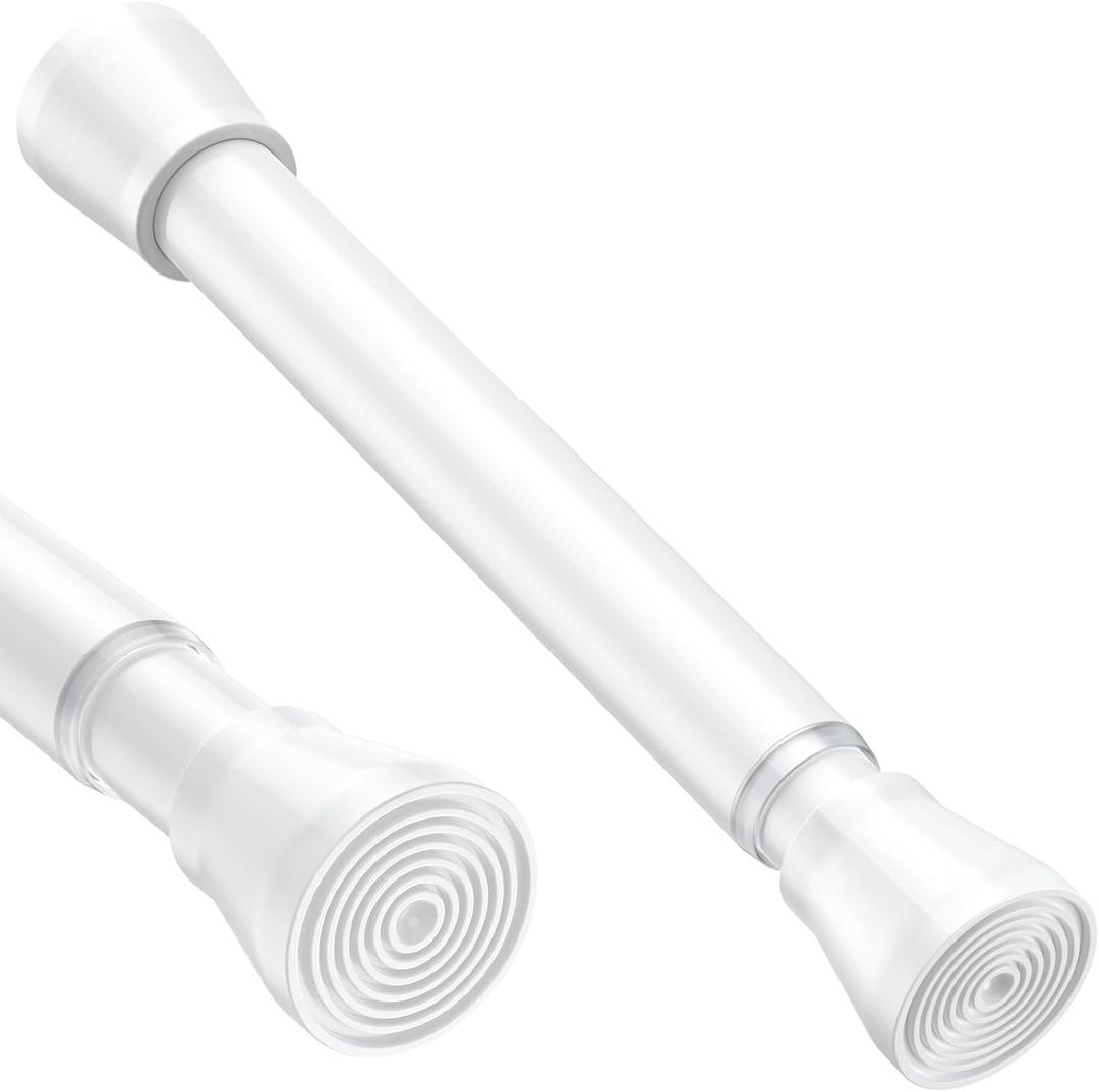 White Small Tension Curtain Rod 16-26 Inch,7/8" inch Adjustable Short Curtain Rod No Drilling,Spring Curtain Rod for Windows Kitchen Closet Doorway