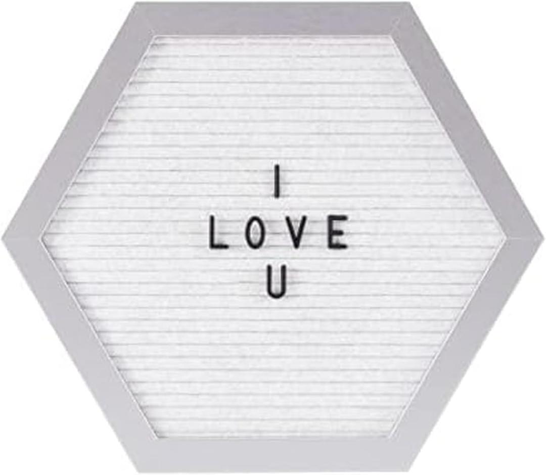 Melannco Felt Letter Board, Hexagonal, with Letters & Numbers, for Announcements, White & Silver