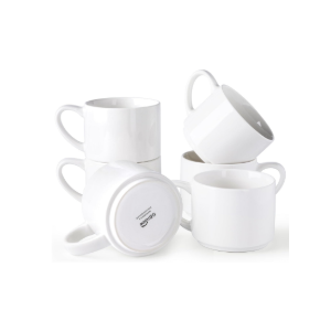 GBHOME 14 OZ Coffee Mugs Set of 6, Stackable Ceramic Mugs for Men, Women, Modern Coffee Mugs With Stable Base for Latte,Tea,Cappuccino. Dishwasher & Microwave Safe, White