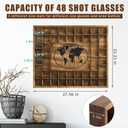 GlikCeil 44 Slots 28 x 23'' Medium World Map Shot Glass Display Case Rustic Wood Shot Glass Holder for Different Size Wineglass Bar Shelf Organizer Storage Cabinet Decor