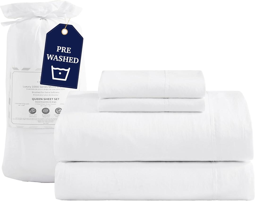 Casa Platino Twin Sheet Set, 100% Brushed Microfiber Pre-Washed Twin Sheet Sets, Soft Twin Sheet, Fade Resistant Twin Bed Sheet, Cozy Sheet Set Twin, 15 inch Deep Pocket White Twin Sheet Set (01: White)